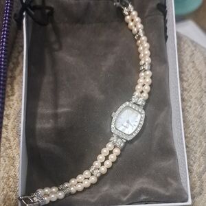 Elegant Pearl and Silver Women's Watch Vintage